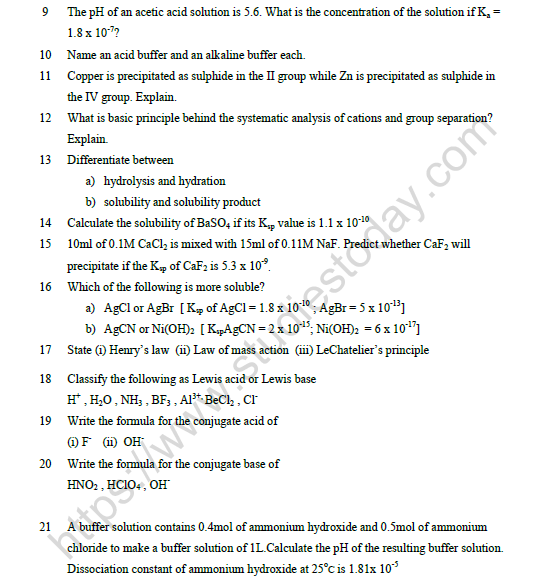 Cbse Class Chemistry Equilibrium Worksheet Set A